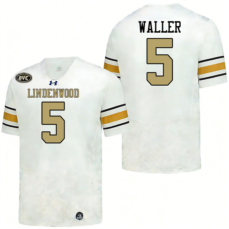 Lindenwood Lions #5 Jacob Waller College Football Jerseys,Uniforms-White